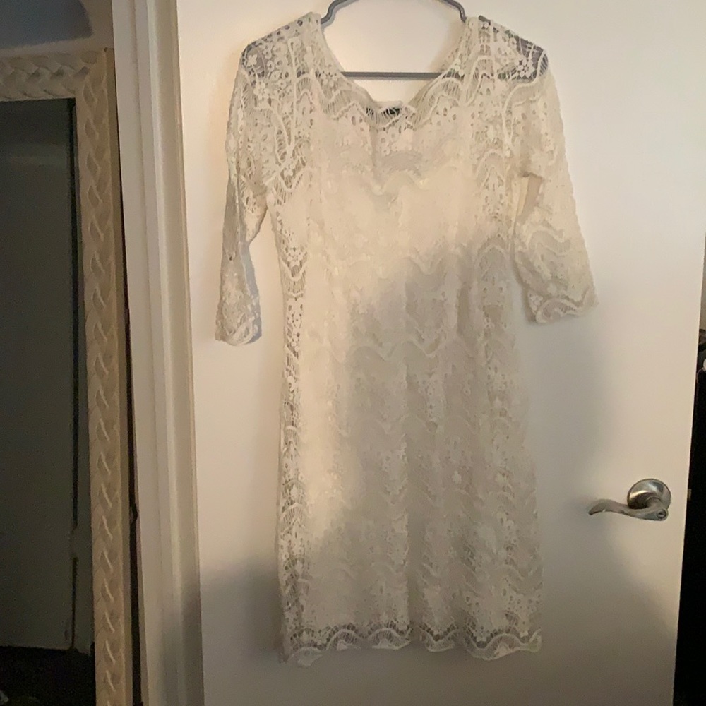White lace, small, Ralph Lauren, 3/4 sleeve dress w/ slip